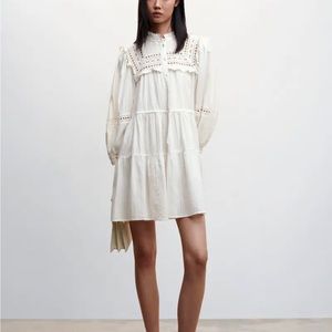 Mango white lace drop waist mini dress, new